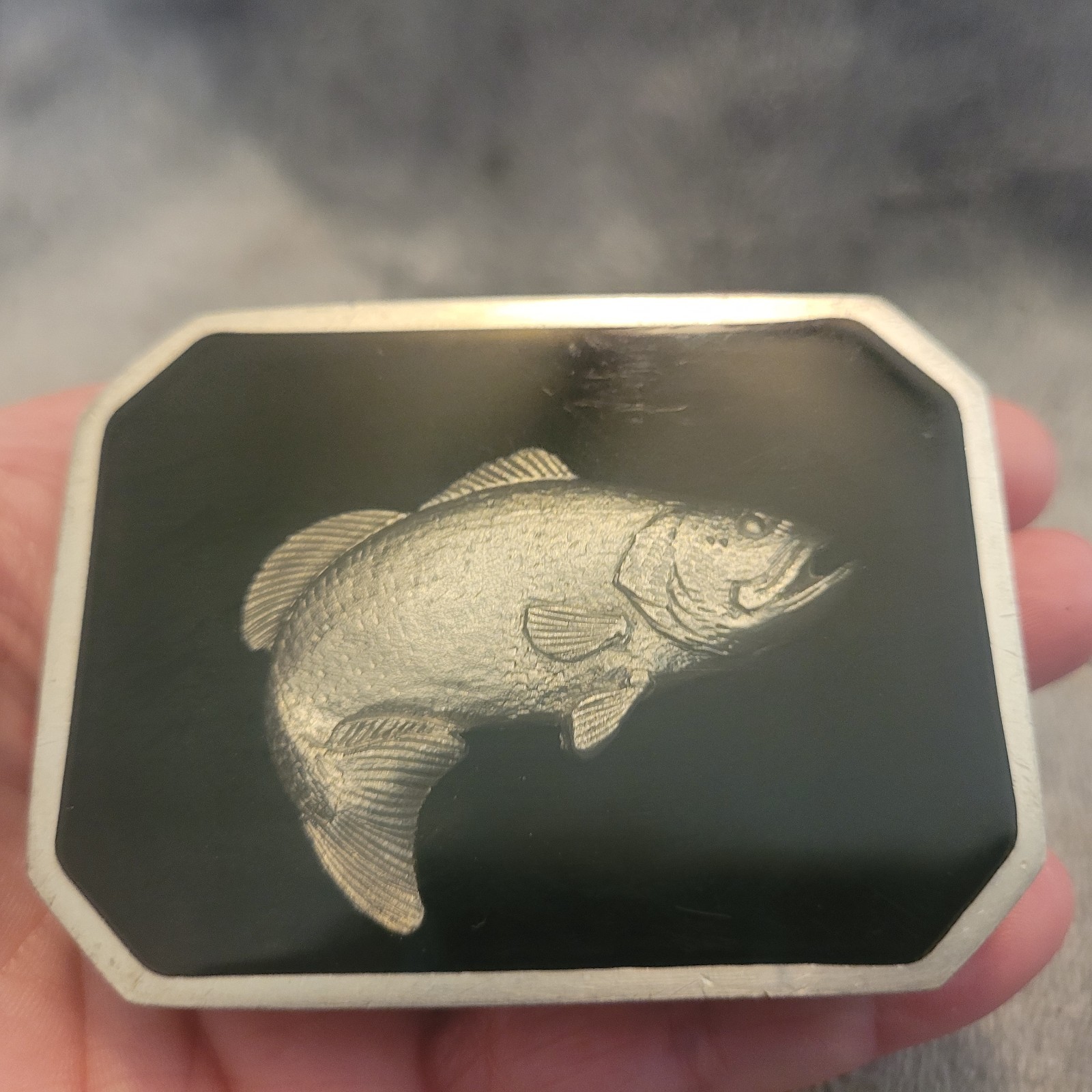 Vintage Bill Callahan Signed Bass Buckle Belt Wildlife in Pewter.