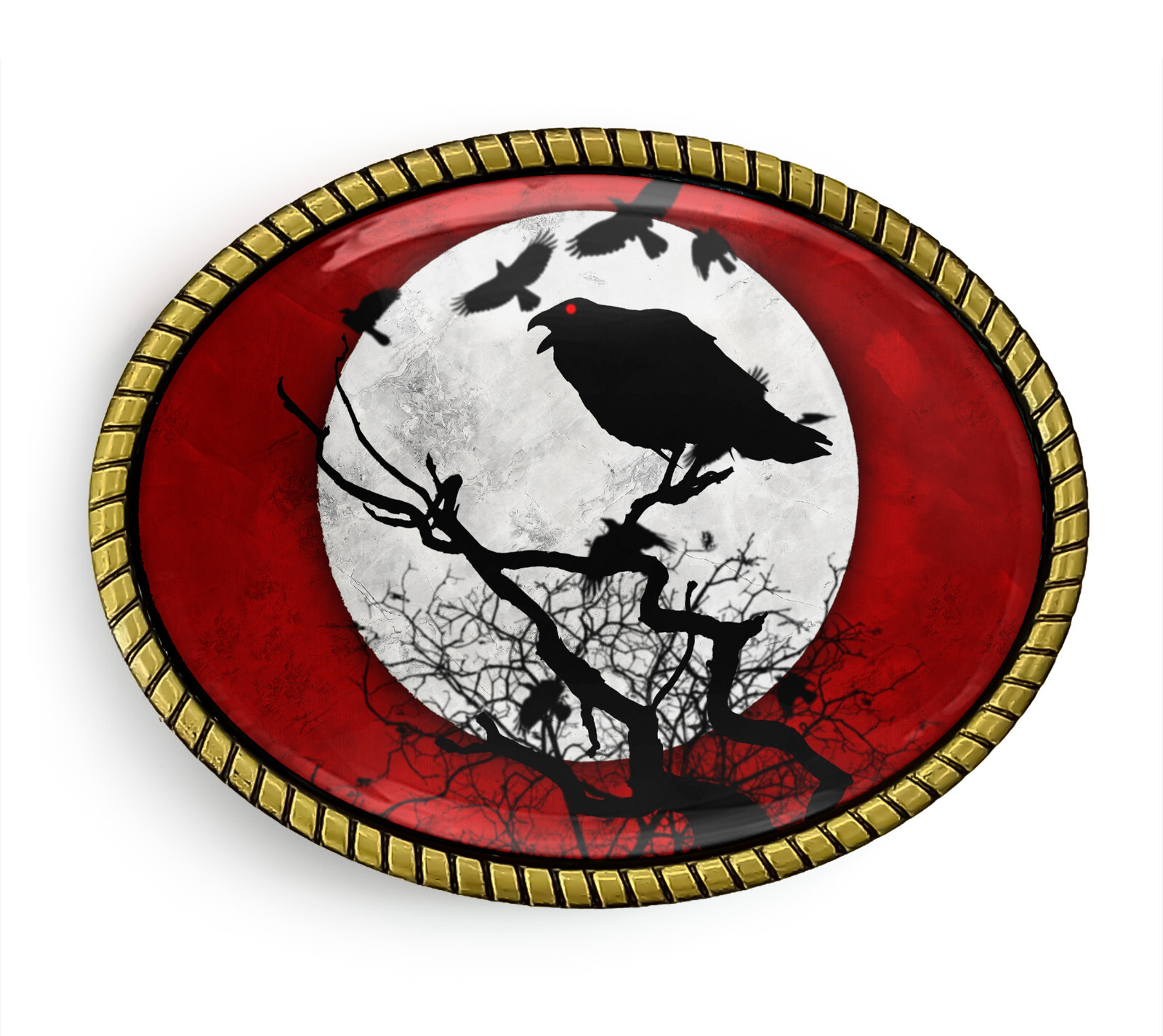 Raven Belt Buckle – Halloween Gothic Red Handmade Artisan Buckle – 955
