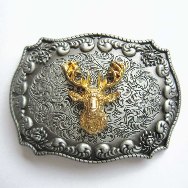 HORN 3-D ANIMAL DEER HEAD GOLD RODEO COWBOY WESTERN BELT BUCKLE