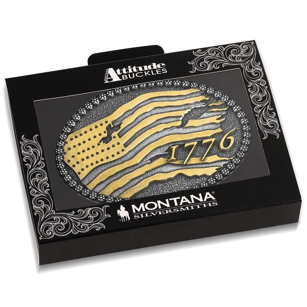 Montana Silversmiths Attitude 1776 Birth of a Nation Flag Western Belt Buckle