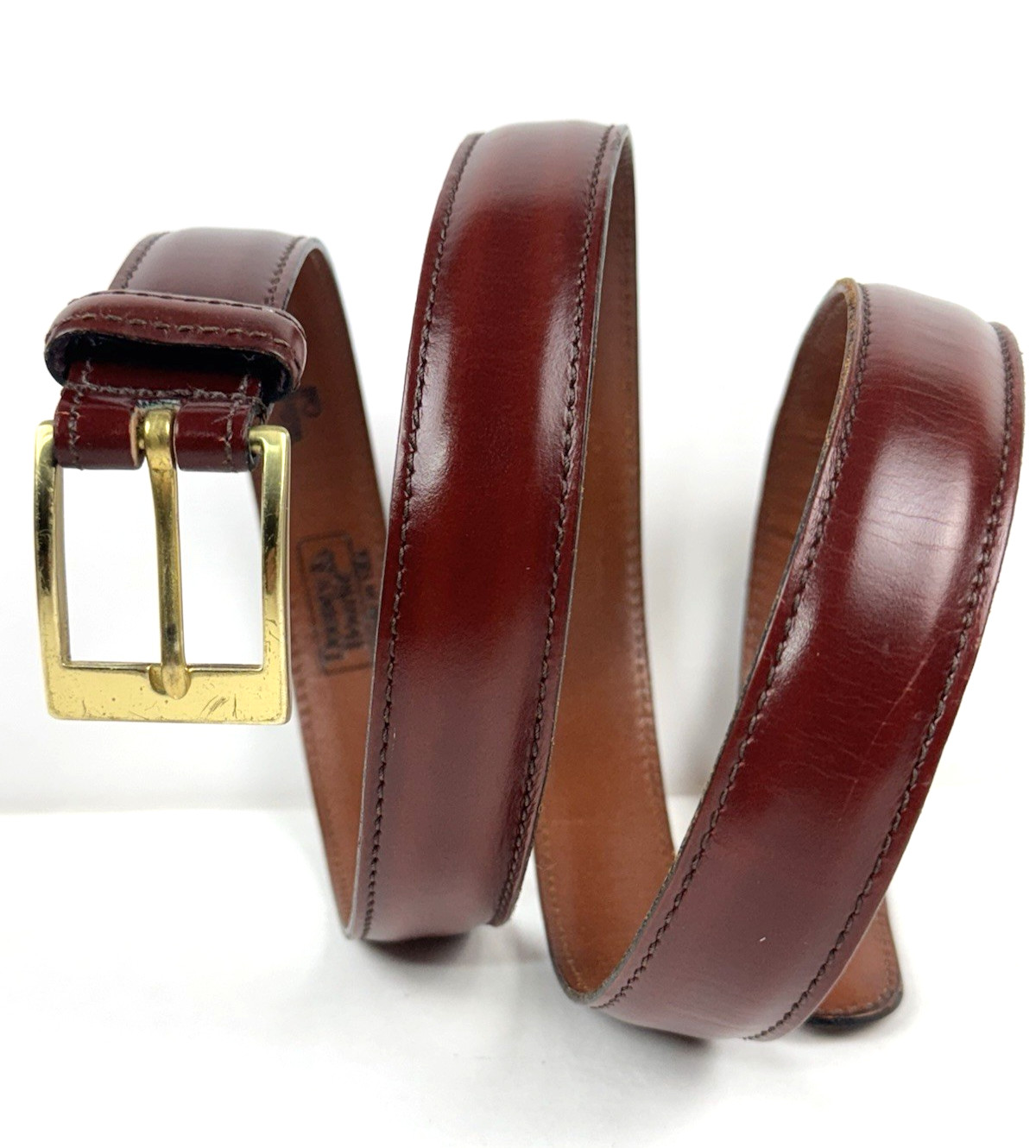 Dooney & Bourke Belt Mens Size 36 Dark Brown Calf Leather Brass Buckle 9121