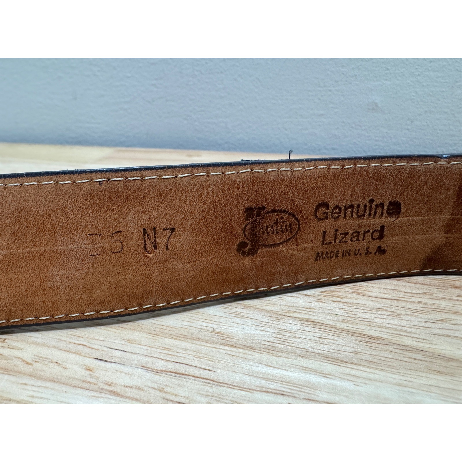 Justin Genuine Lizard Made in USA Belt Size 36 No Buckle