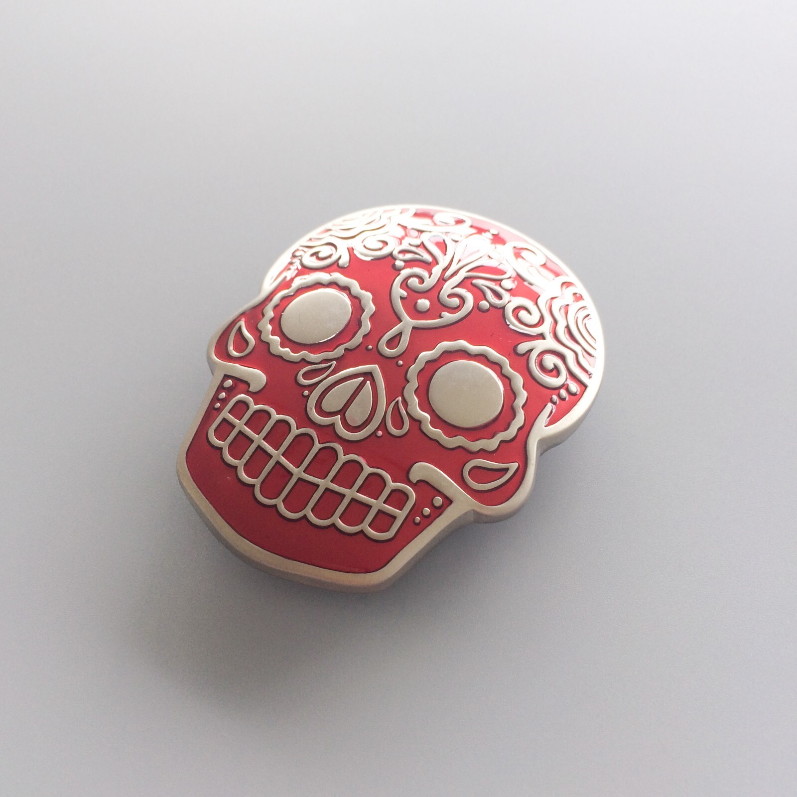 Red Enamel Matter Silver Plated Tattoo Skull Belt Buckle Gurtelschnalle