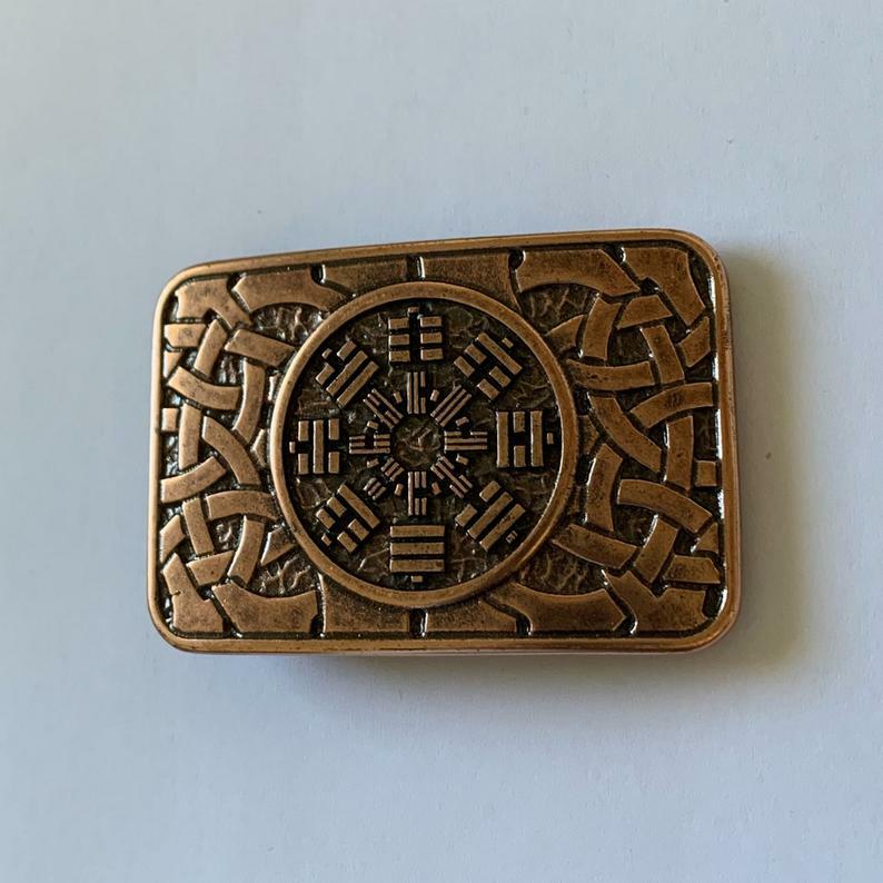 Metal Eight Trigrams Mens Ractangle Belt Buckle Brass Occult Plaque Celtic Cnot
