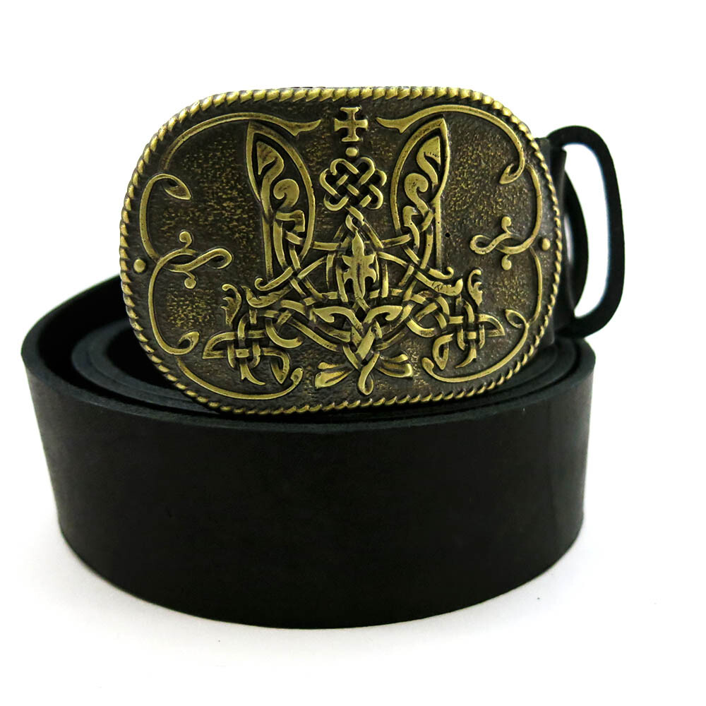 Brass belt buckle Runic trident, Ukrainian runic sign, Embroidered belt buckle