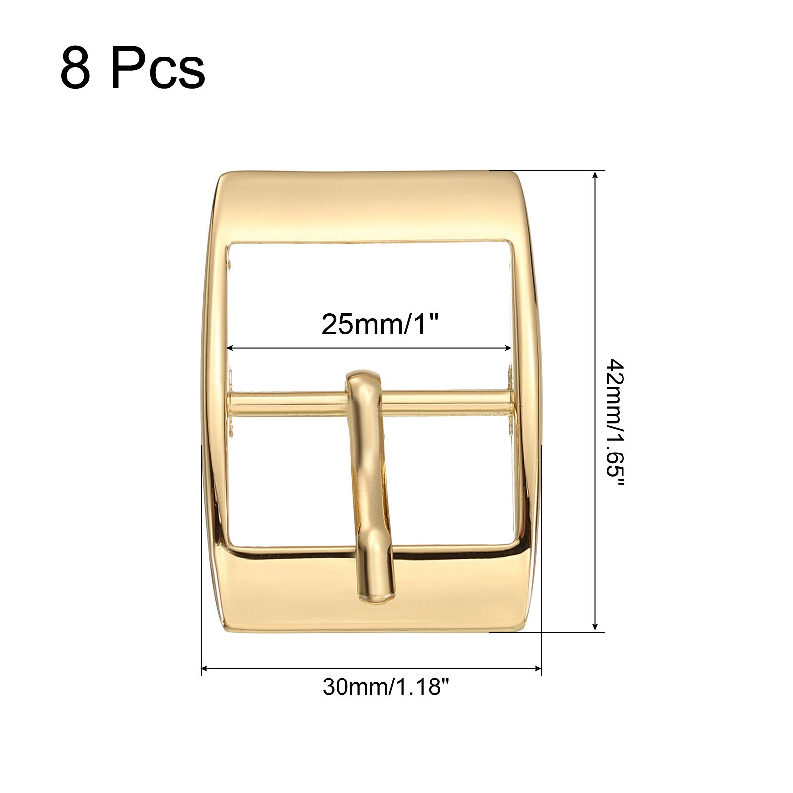 8Pcs 1&Prime; Single Prong Belt Buckle Square Center Bar Buckles Light Gold