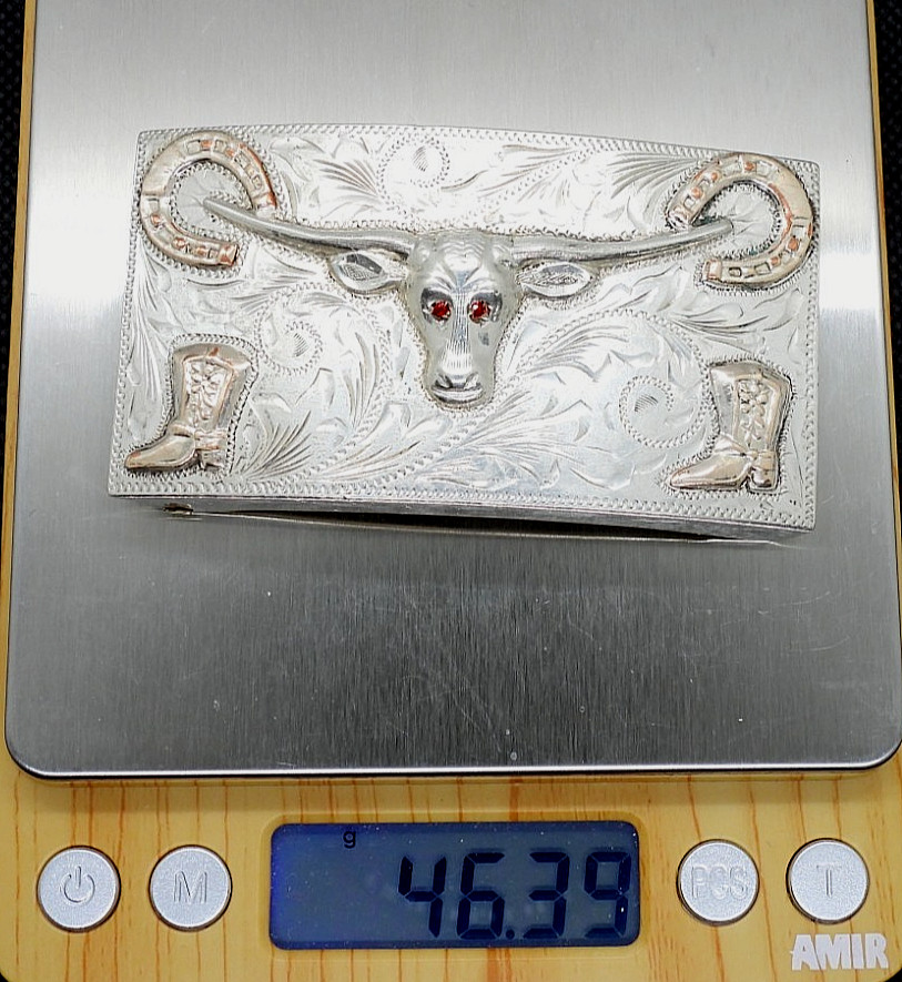 Vintage Taxco Mexican 925 Sterling Silver Cowboy Western Belt Buckle Eagle 50
