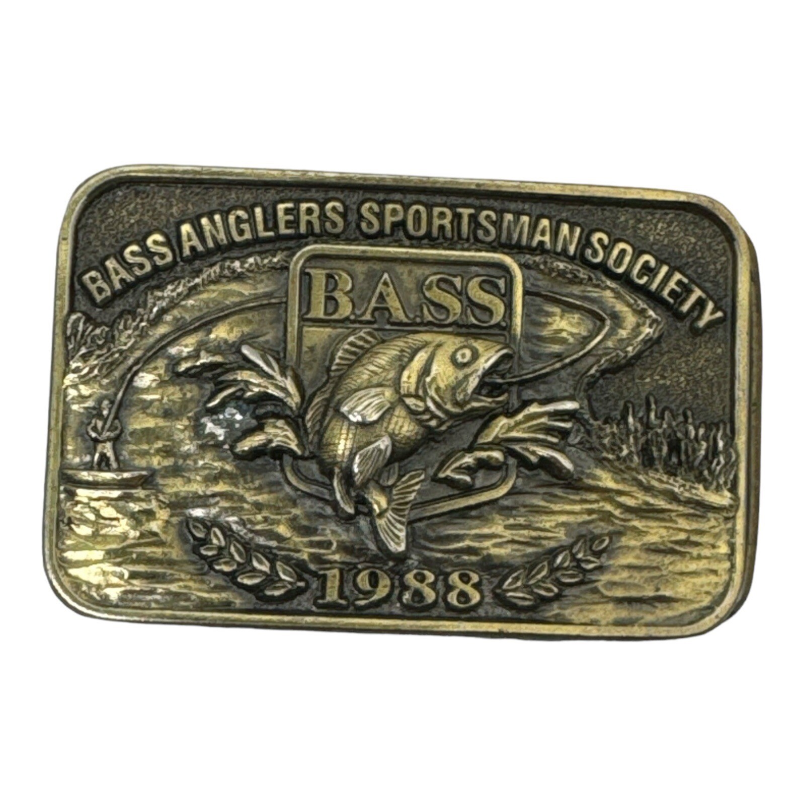 Belt Buckle Vintage 1988 BASS Bass Anglers Sportsman Society Brass USA Made