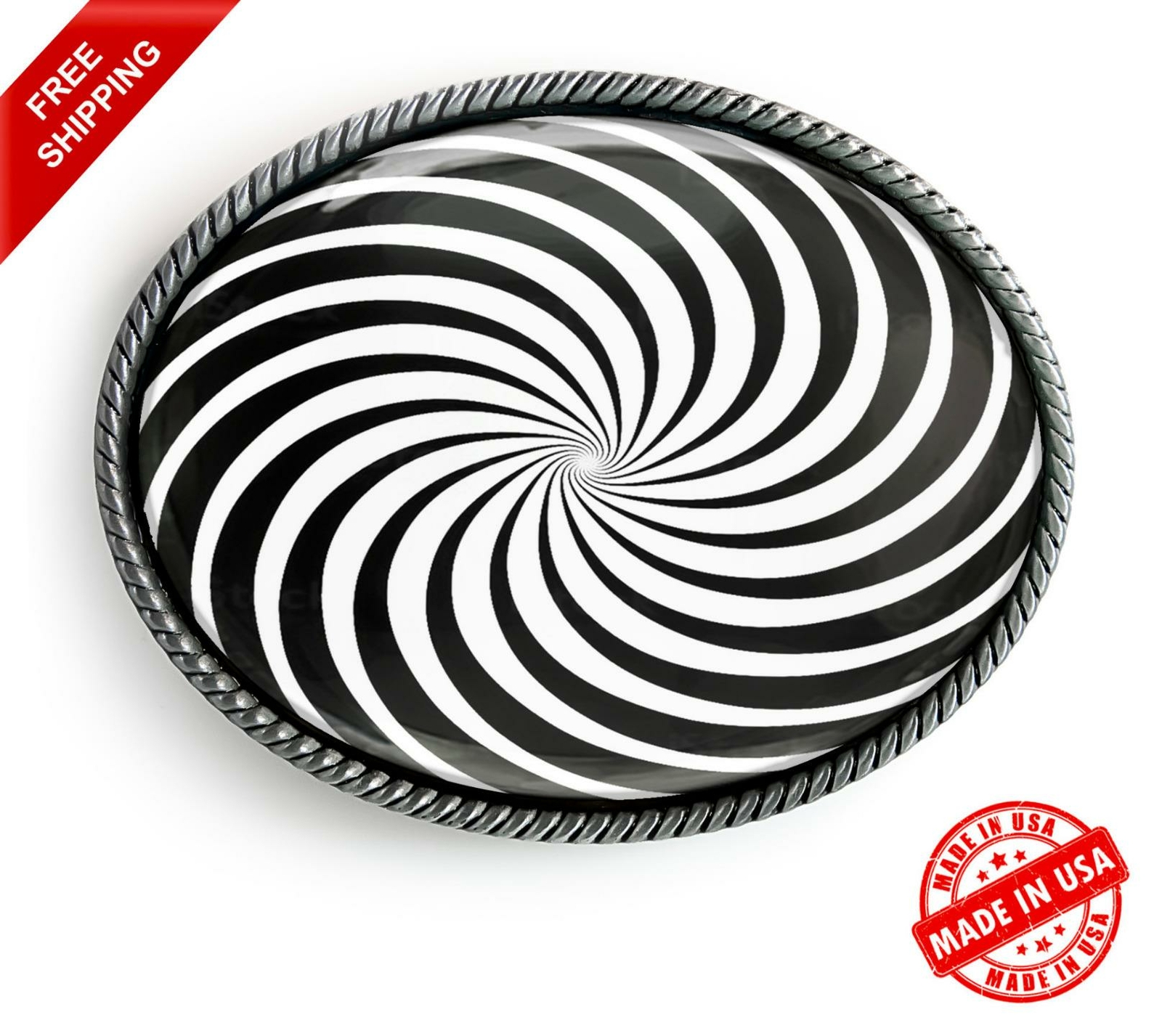 Hypnotic Belt Buckle – Sci-fi Spiral Optical Illusion Handmade Buckle – 558