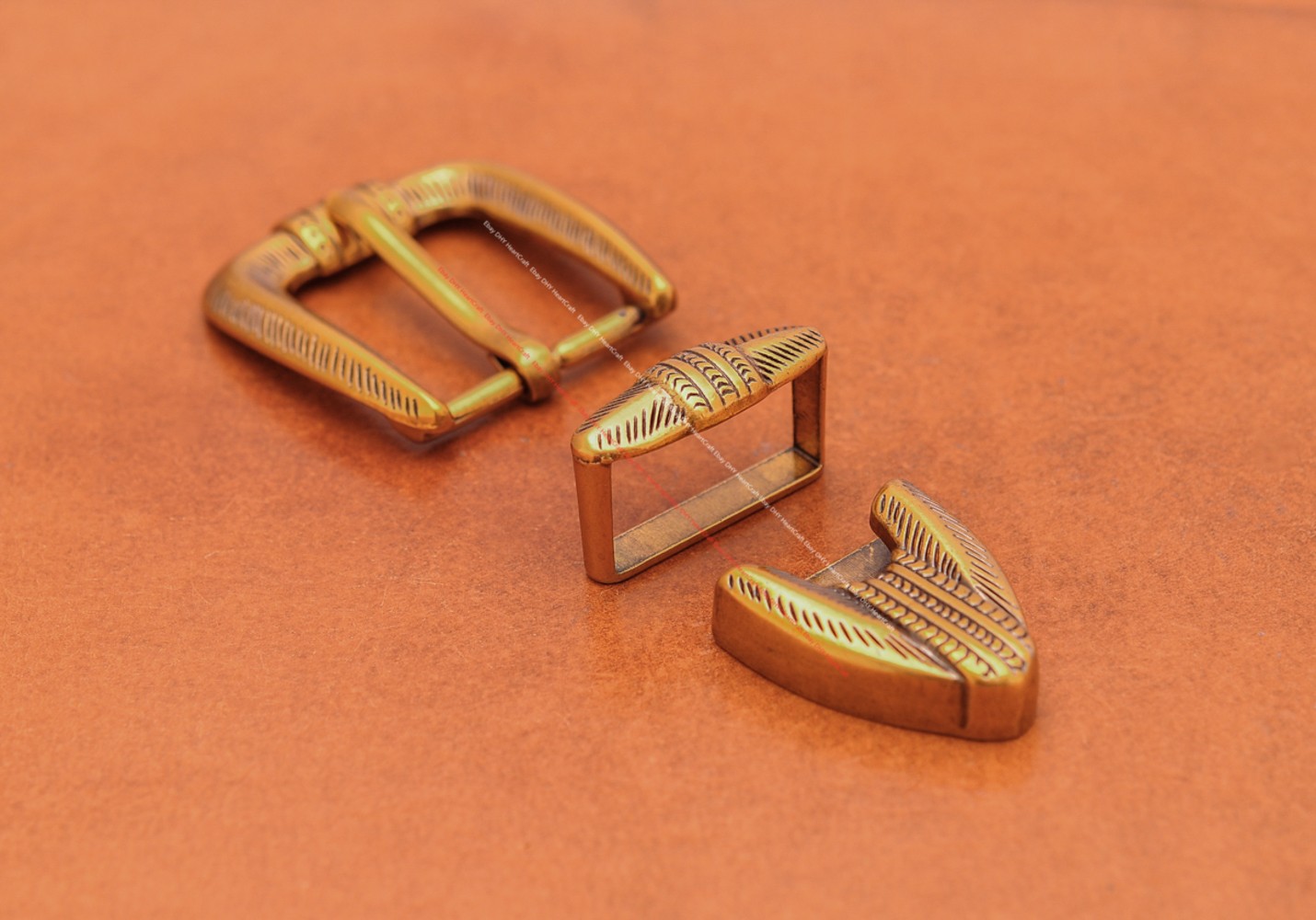 25MM Gold Plated Western Cowboy Prong Leathercraft 3-Piece Set Pin Belt Buckle