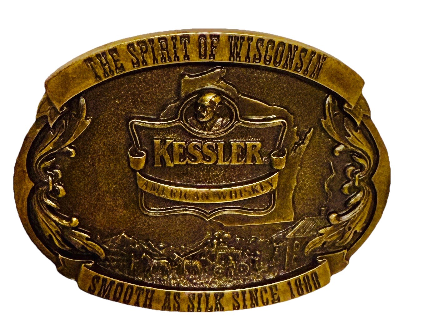Vtg. Kessler American Whiskey Spirit Wisconsin Brass Belt Buckle 1993 Limited Ed