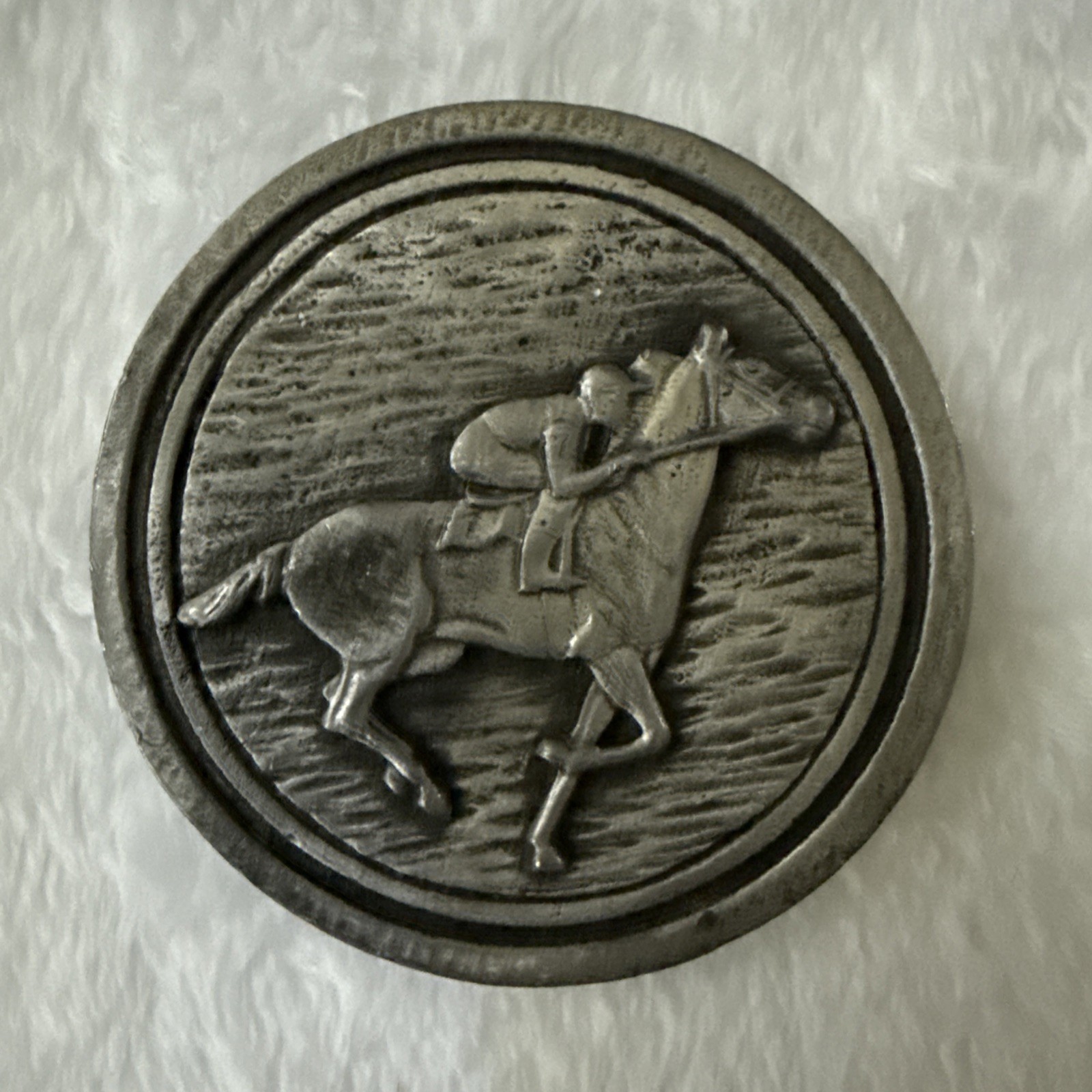 Vintage Round Horse and Rider Belt Buckle 2.5in HTF