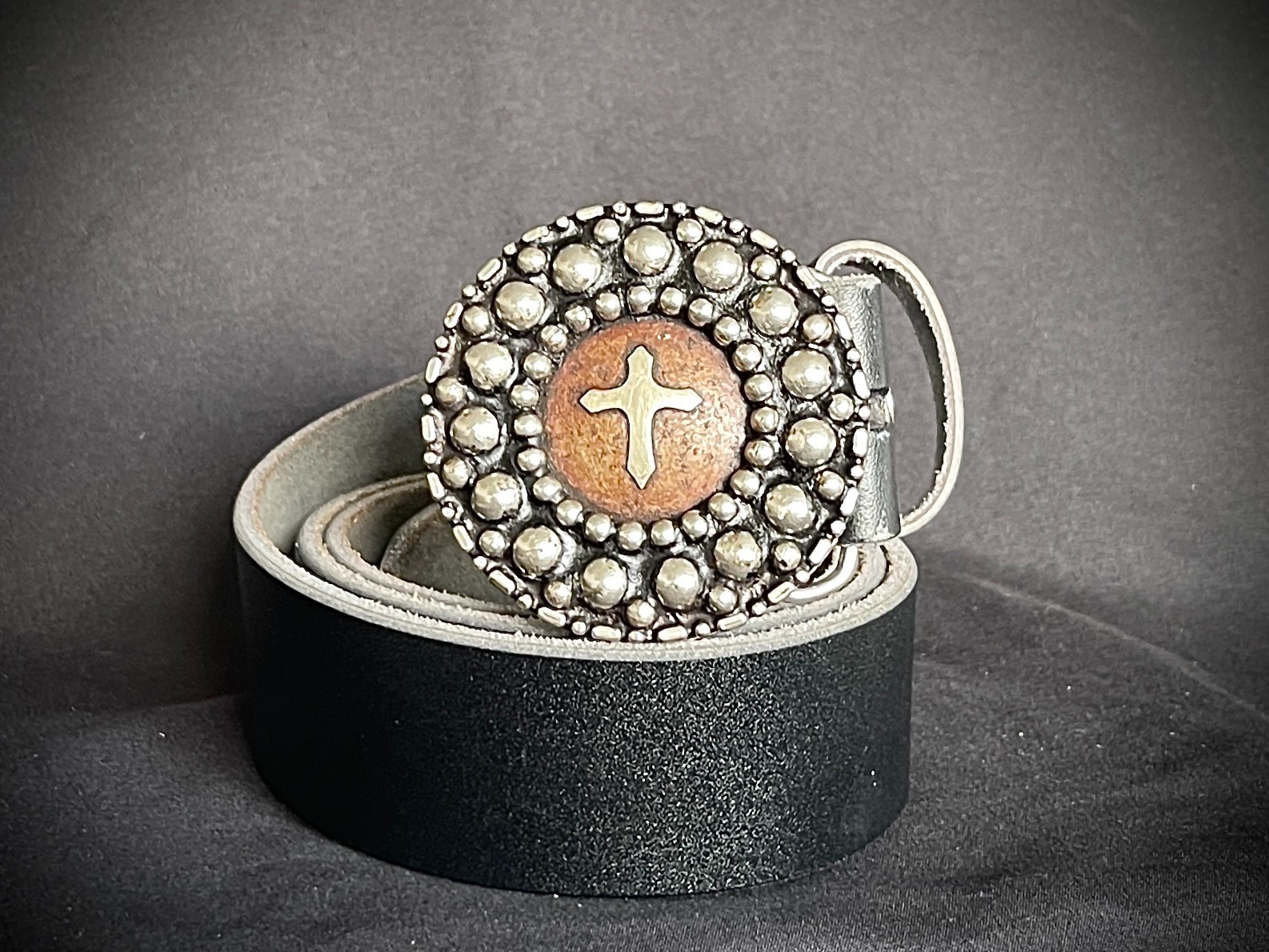 Handmade Round Cross Belt Buckle Gothic Rock Metal Darren McNeese