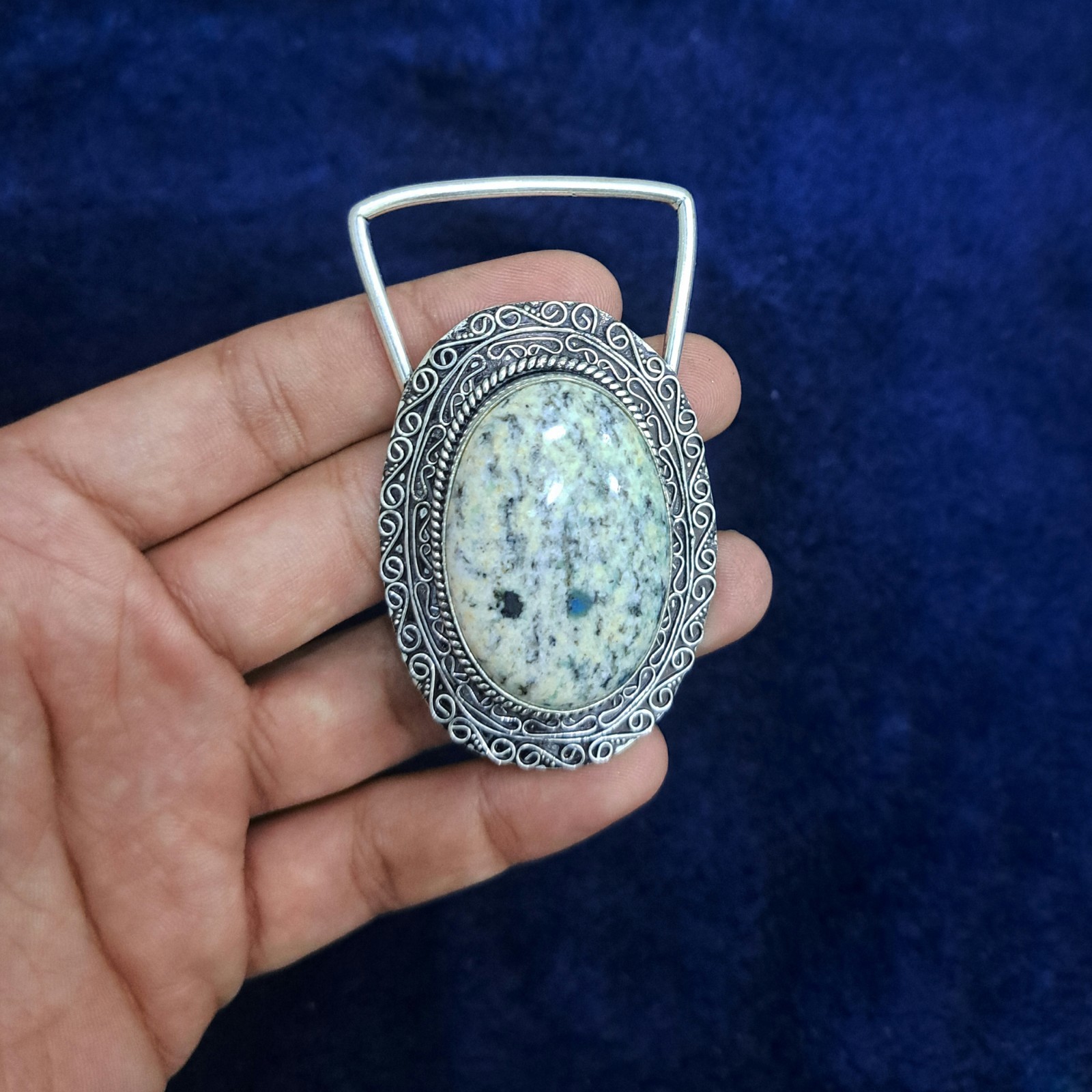 Natural K2 Jasper Silver Plated Belt Buckle Handmade Gemstone Western Boho