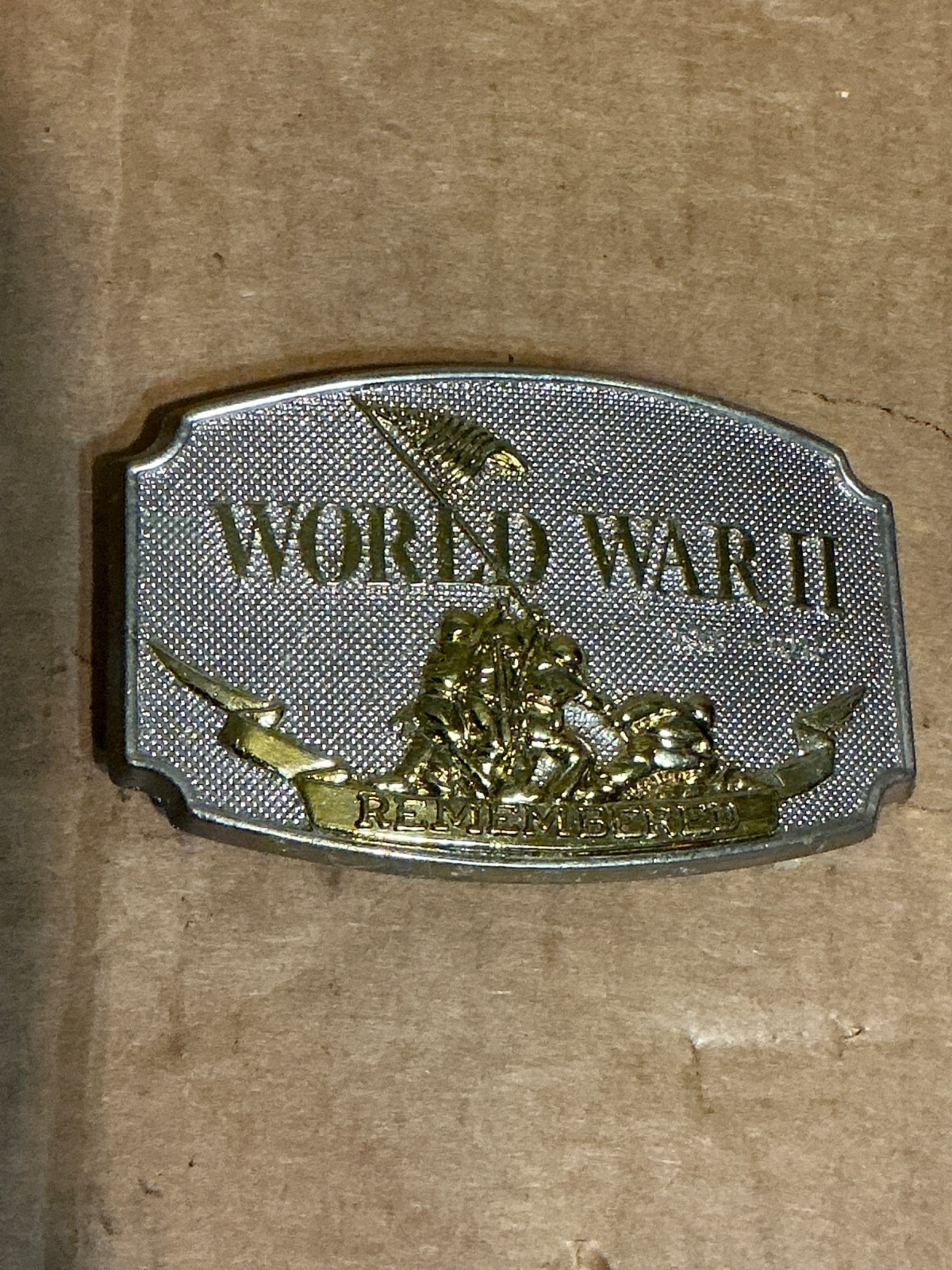 Used Colorful Metal Alloy “World War ll Remembered” Belt Buckle
