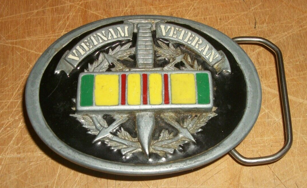 VTG Vietnam Veteran 1996 GAP Belt Buckle With Vietnam Service Medal Ribbon EUC