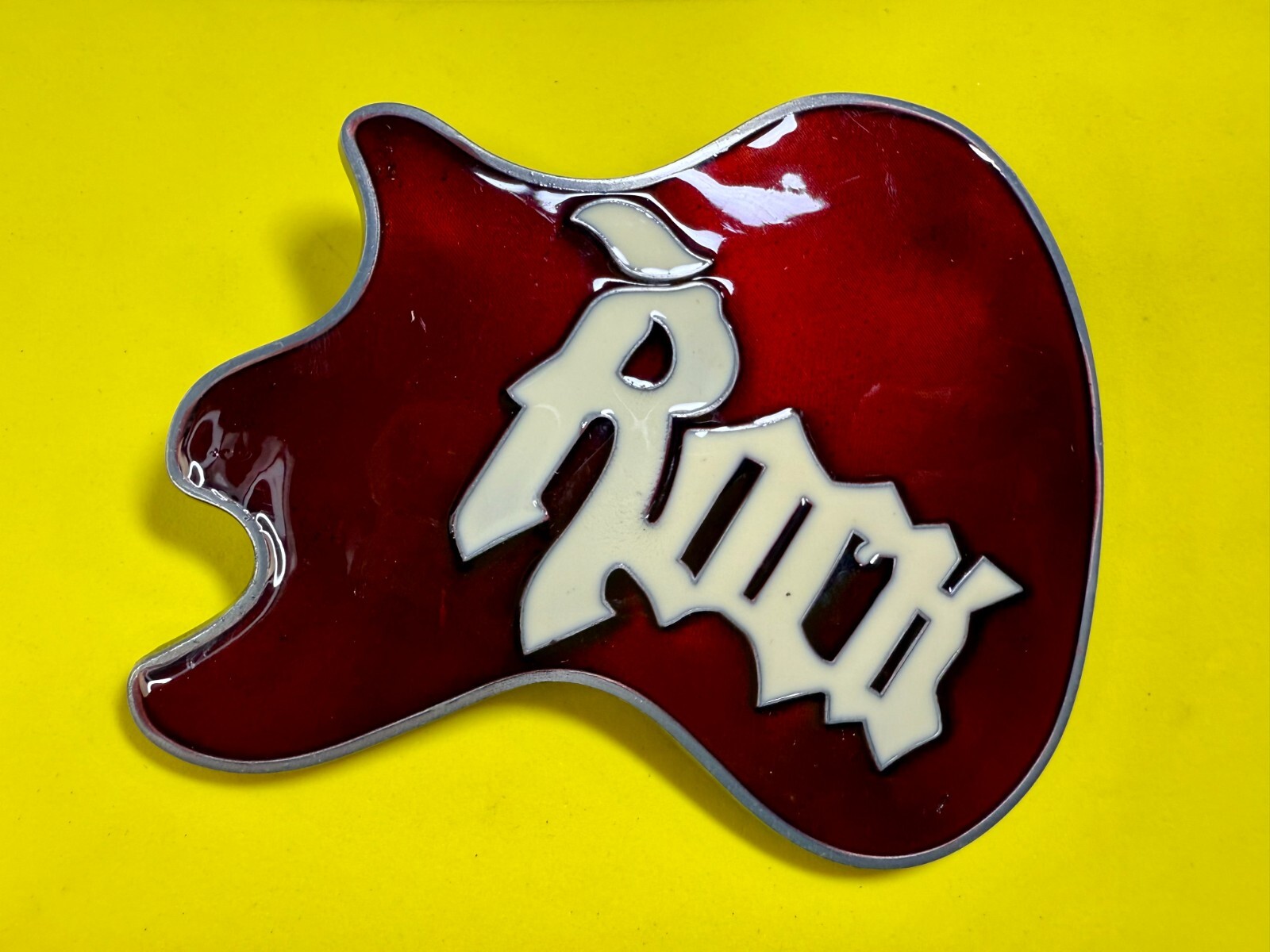 Electric Guitar Body ROCK & ROLL Red Enameled Musicians Guitarist Belt Buckle
