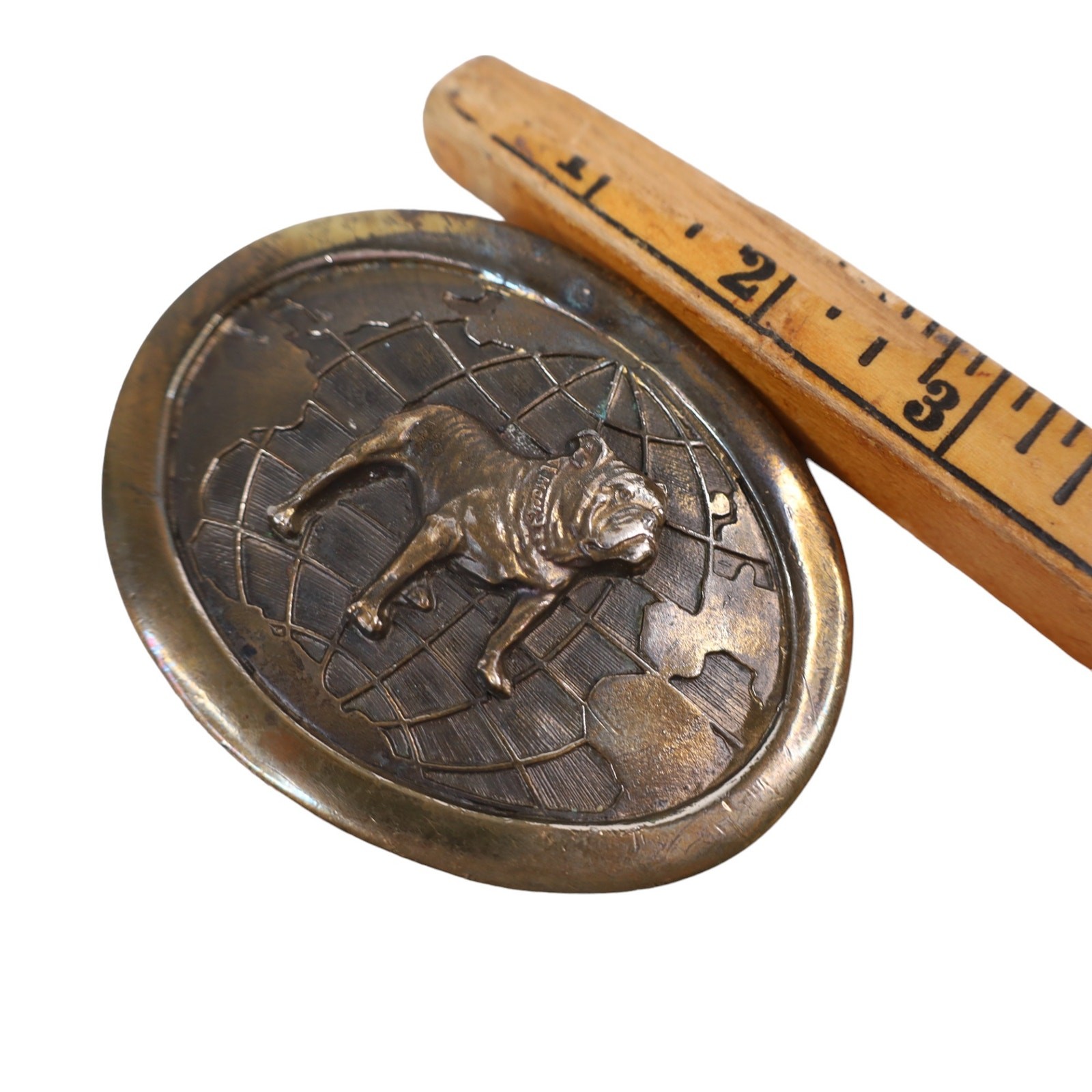 Vintage Mack Truck Bull Dog Globe Brass Buckle