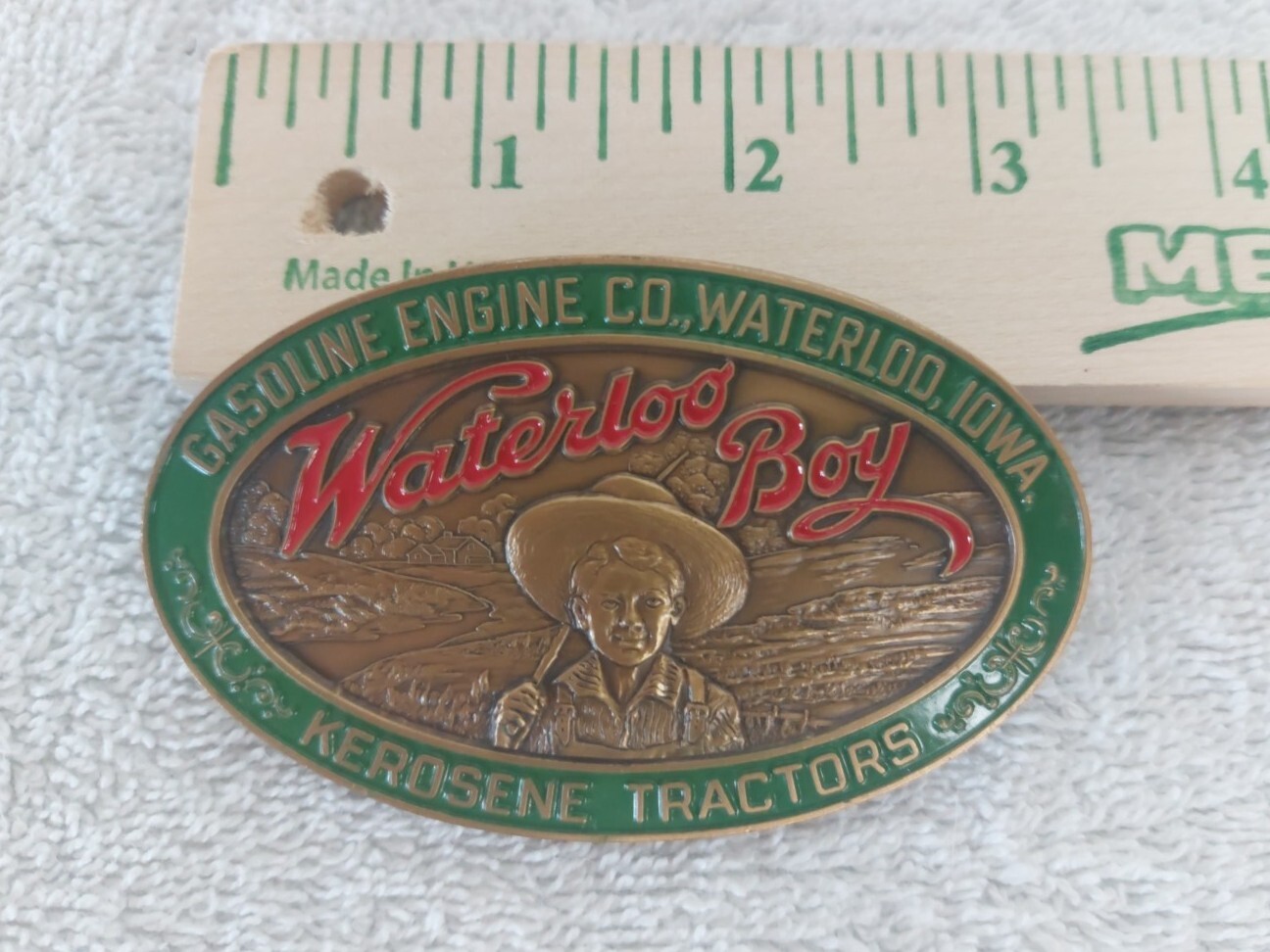 SOLID BRASS WITH ENAMEL GASOLINE ENGINE CO. BELT BUCKLE
