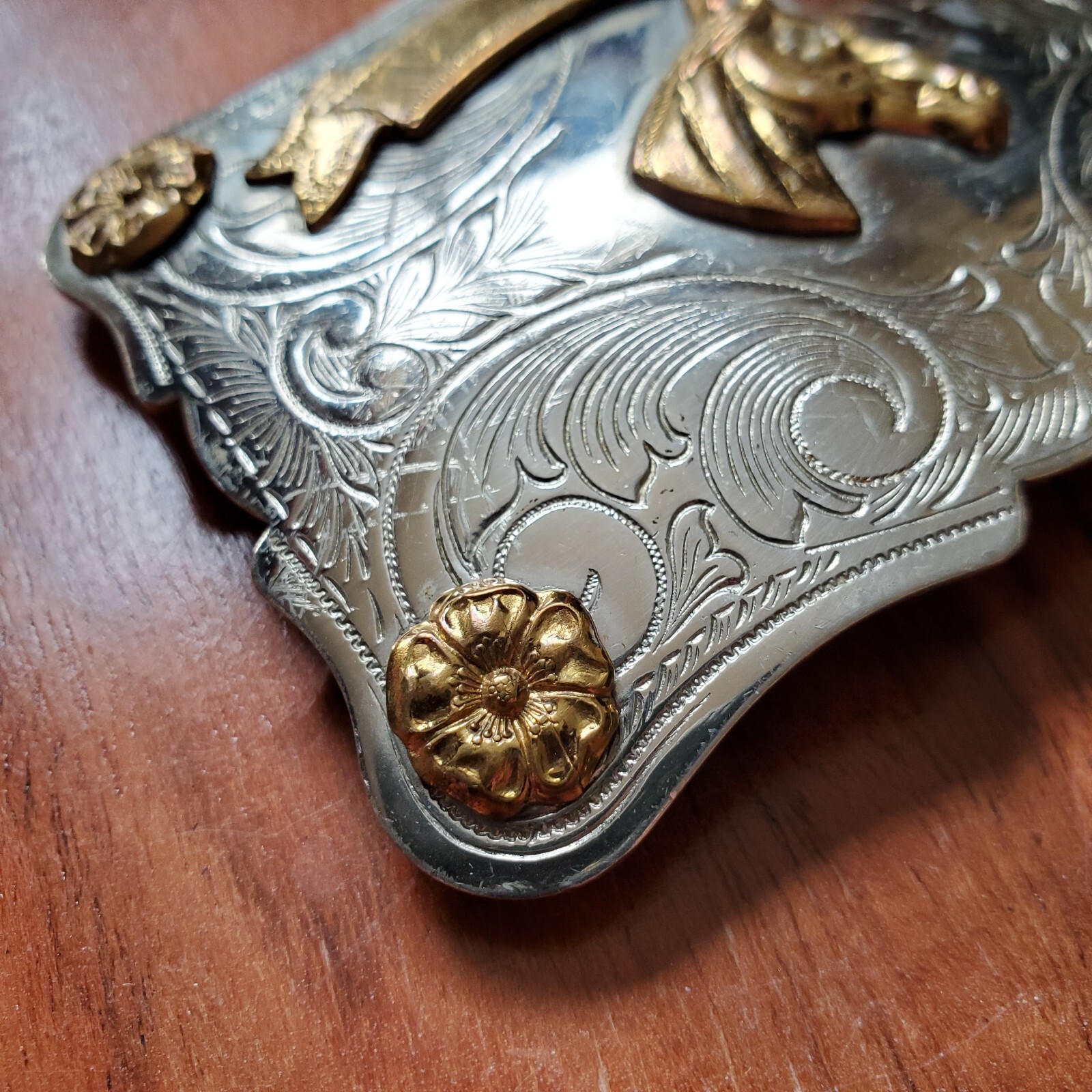 Rockmount Denver CO Silver Nickel Western Horsehead Medallion Belt Buckle