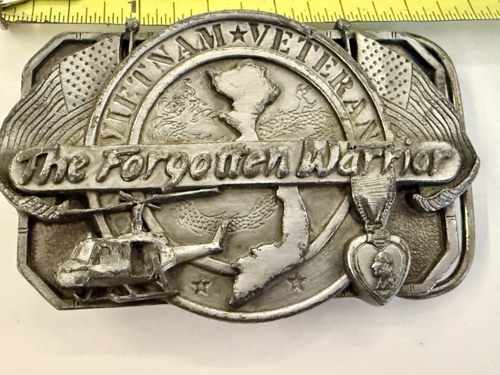 Vintage 1985 Vietnam Veteran Belt Buckle-USA Made- “The Forgotten Warrior”