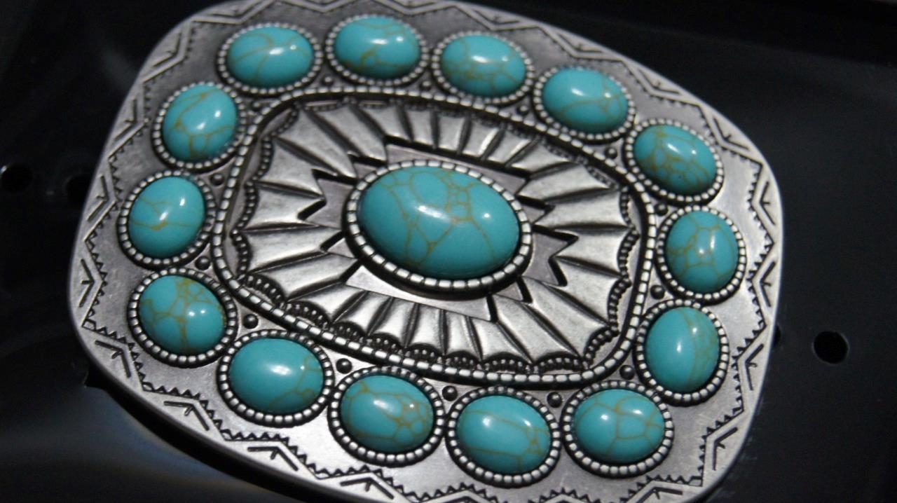 Nocona BLAZIN ROXX SILVER PLATED TURQUOISE STONE Belt BUCKLE 37903
