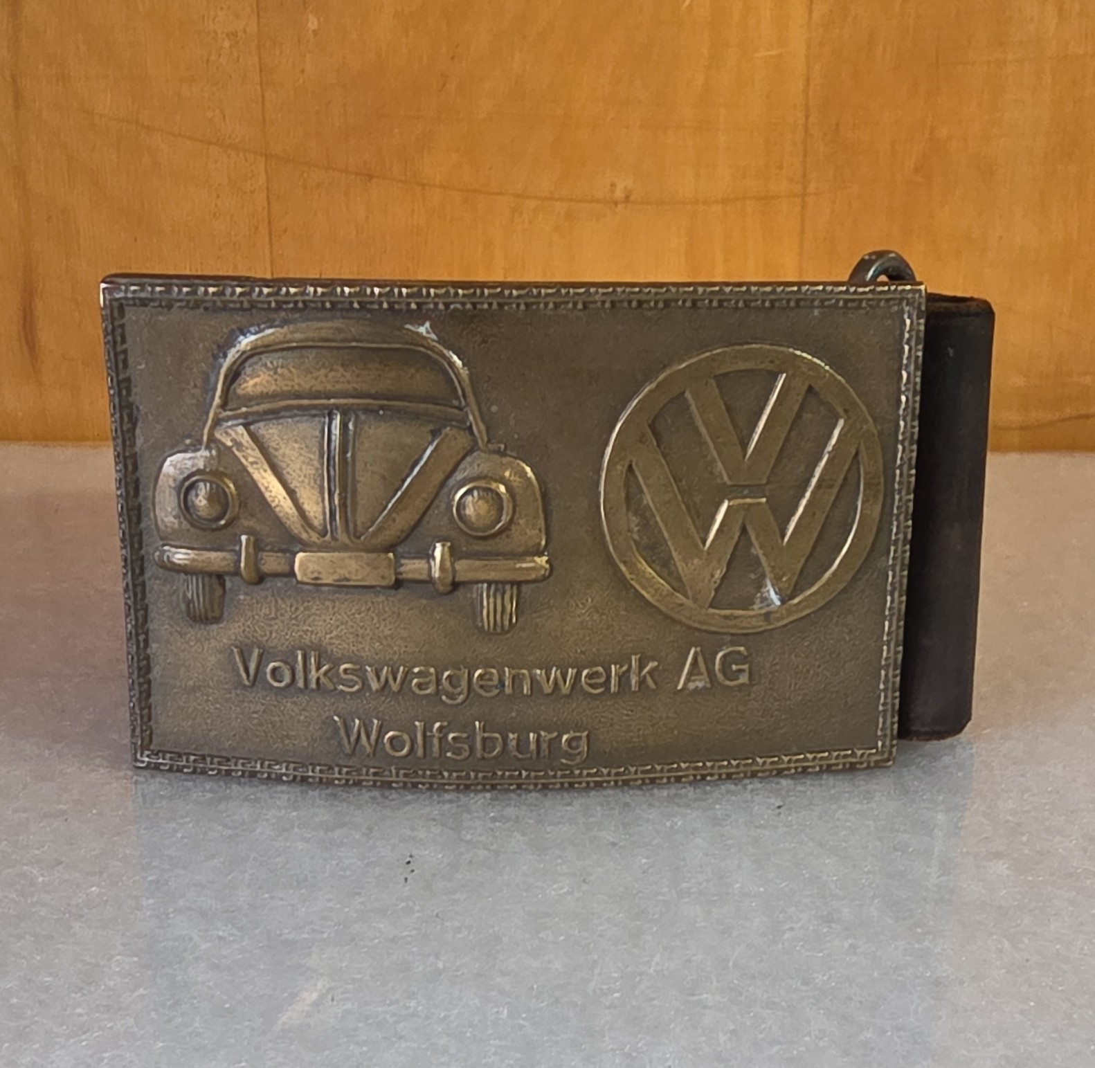 Volkswagen Bronze Metal Clip Belt Buckle w/ VW Logo, Fits 2 in Belt