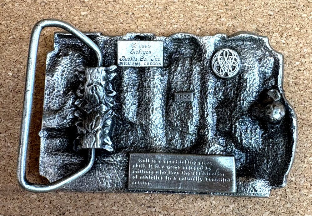SOLID PEWTER BELT BUCKLE, « GOLF » 3-D DESIGN, SISKIYOU BUCKLE CO. 1985