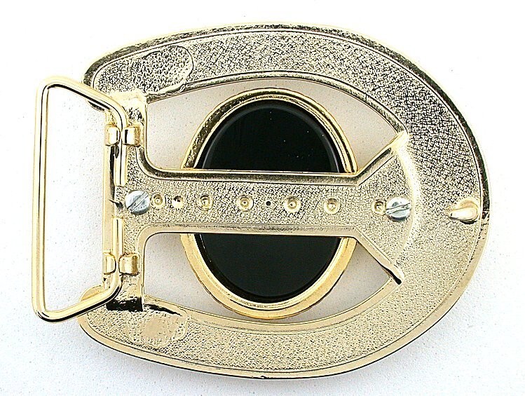 Natural Black 40×30 Onyx Western Horseshoe Belt Buckle EPBB99