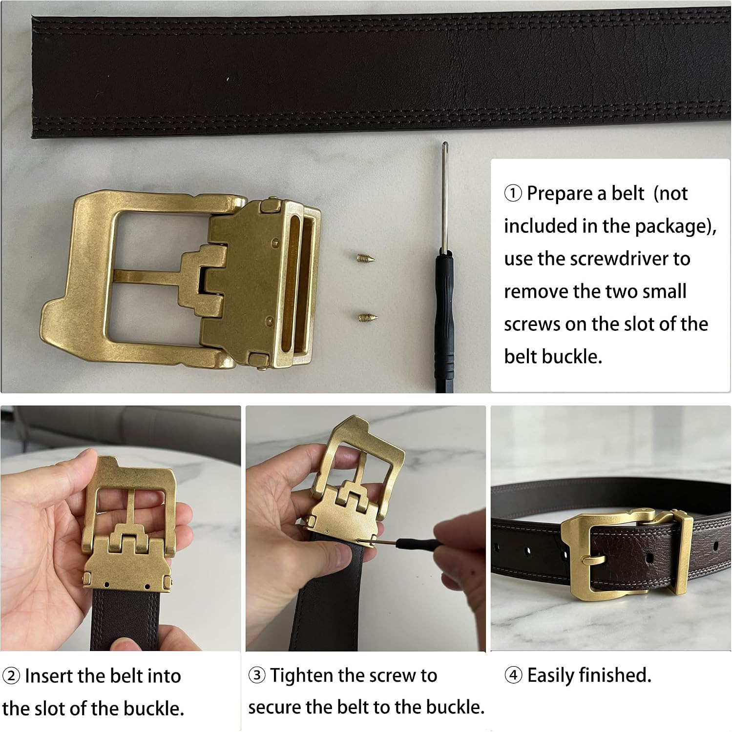 Premium Solid Brass Belt Buckle for Men, Antique Single Prong Replacement Buckle