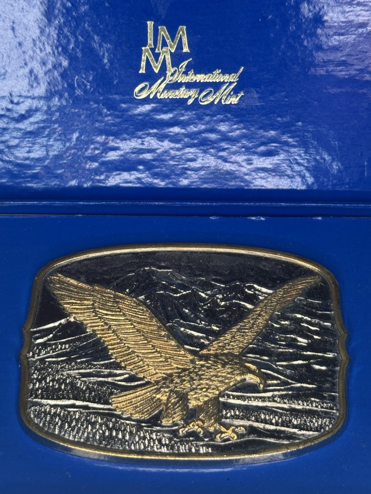 AMERICAN EAGLE BELT BUCKLE Layer 24K Gold by INTERNATIONAL MONETARY MINT NEW COA