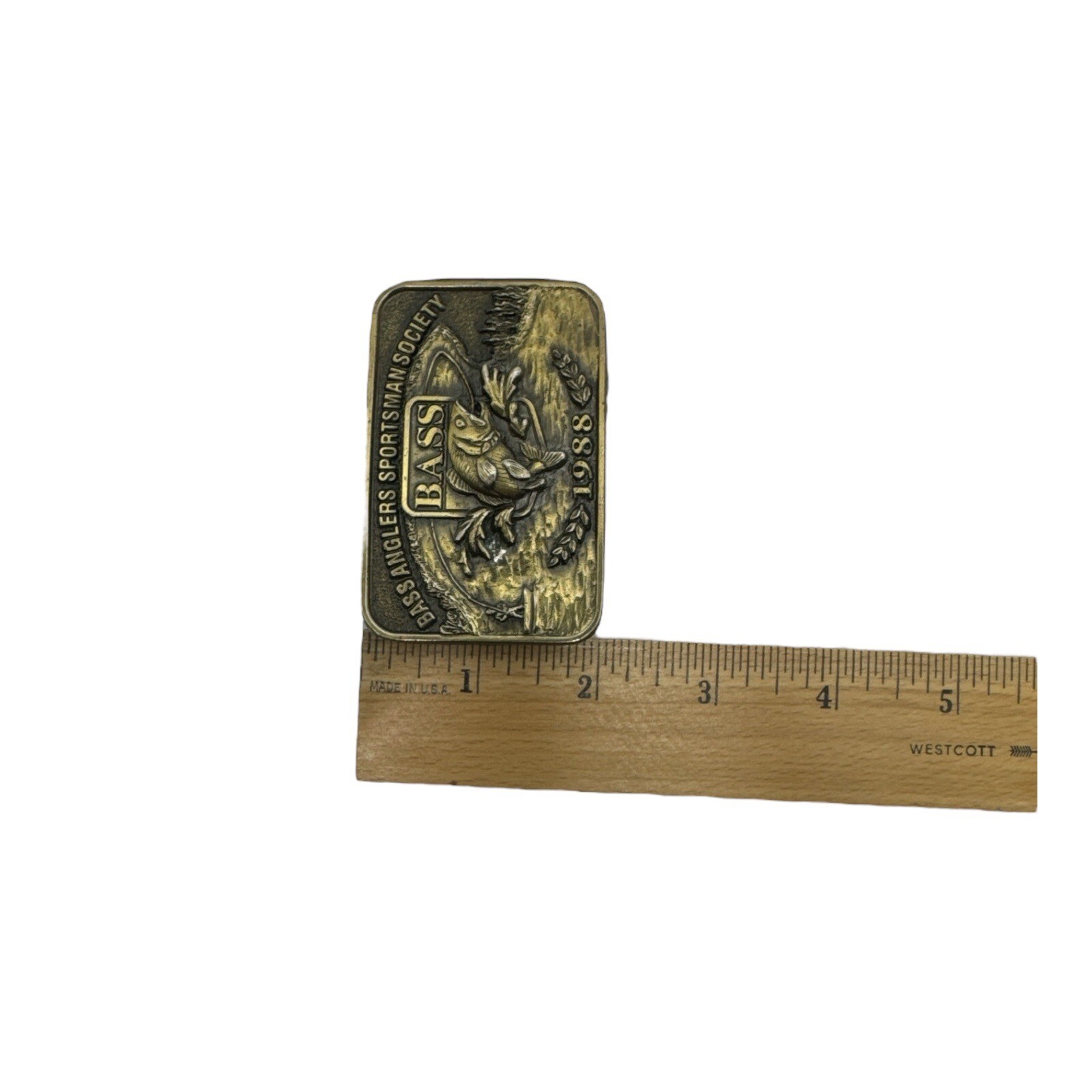 Belt Buckle Vintage 1988 BASS Bass Anglers Sportsman Society Brass USA Made