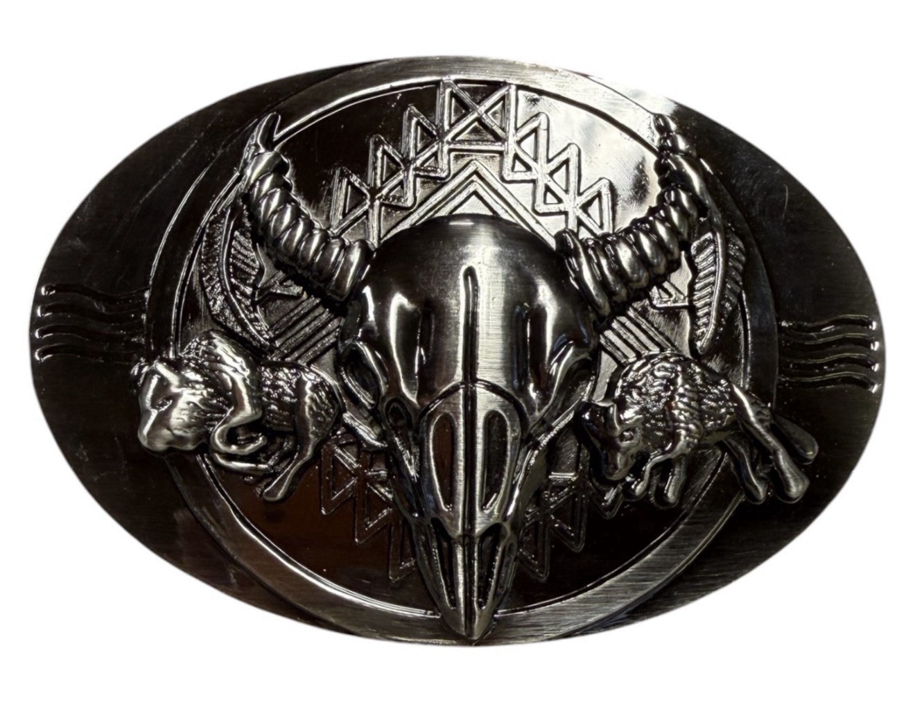 Silver-Tone Buckle with Horned Skull & Buffalo Design ~ Western Casual ~ READ