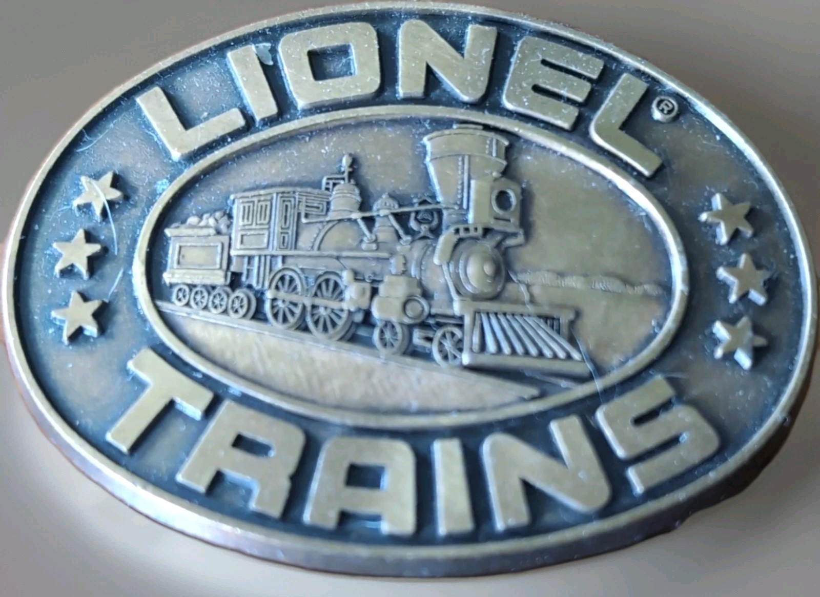 1978-Lionel Men’s Oval Western Belt Buckle Train Logo Metal Gold/Black Fits 1.5&Prime;