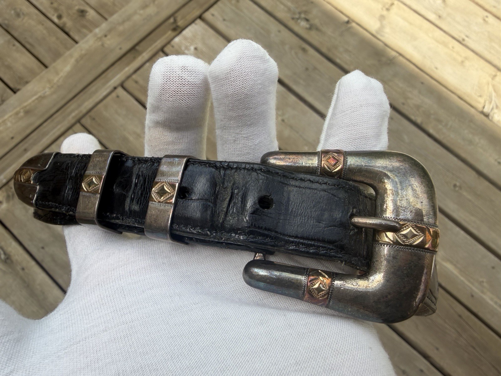 J.W. Comstock Heritage Sterling Silver 14K Gold 4 Buckle w Alligator Belt $4K