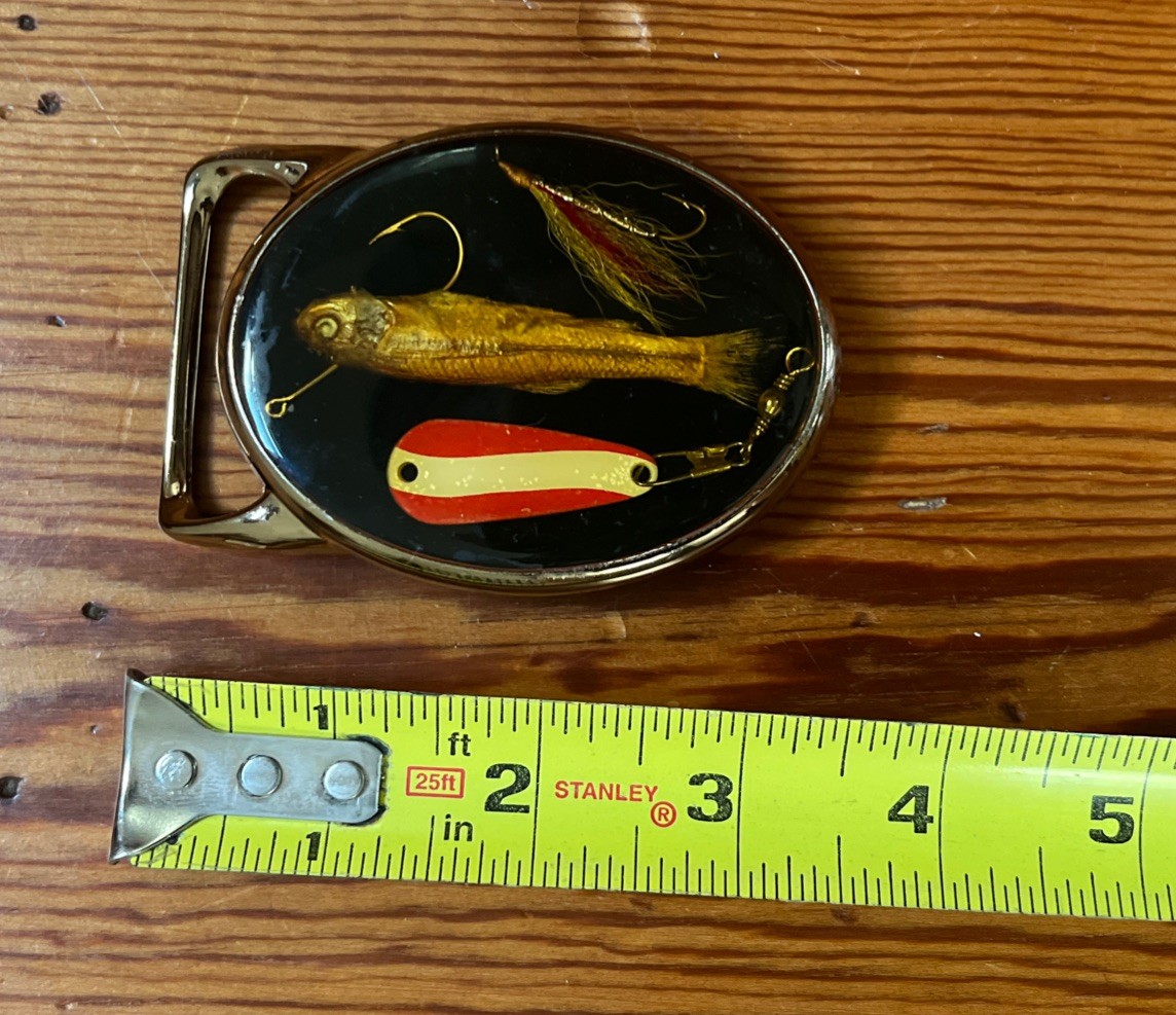 Von West USA Vintage Gold Fishing Lure Belt Buckle Mens Fly Fisherman