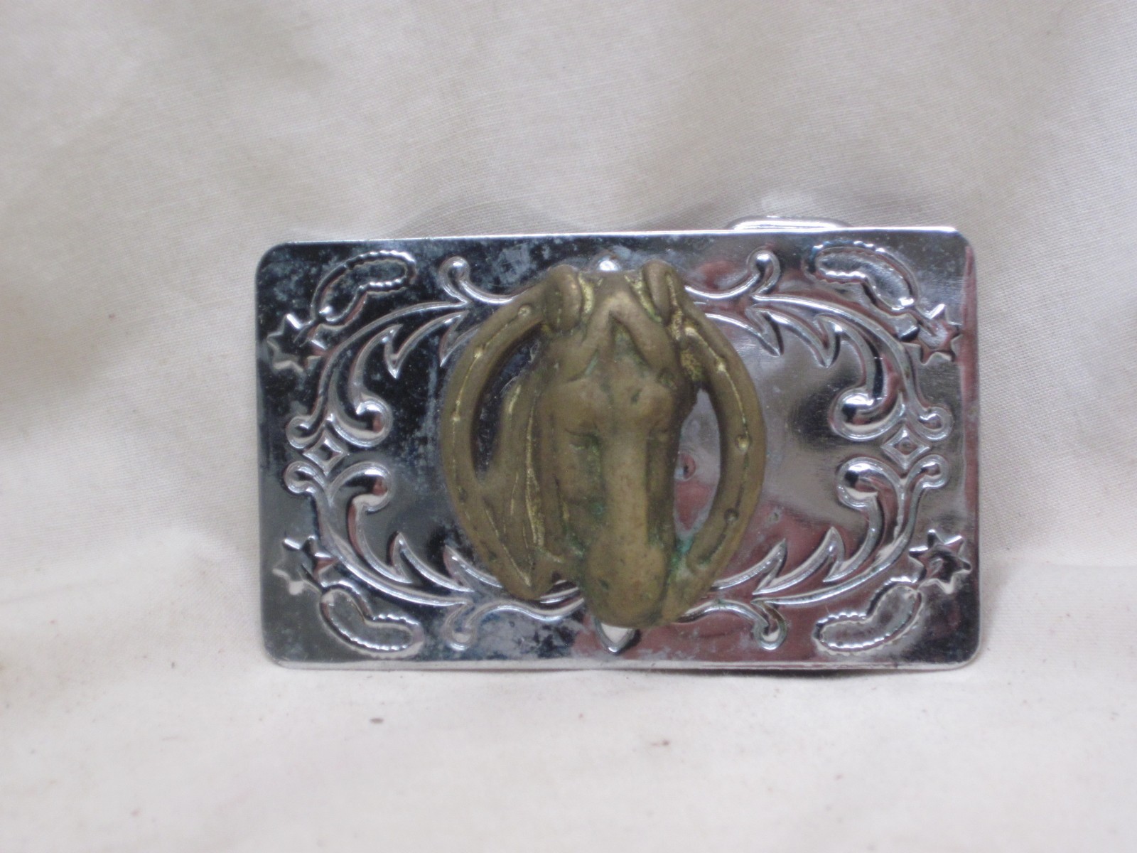 vintage belt buckle ornate horse head equestrian steed horseshoe Western Japan m