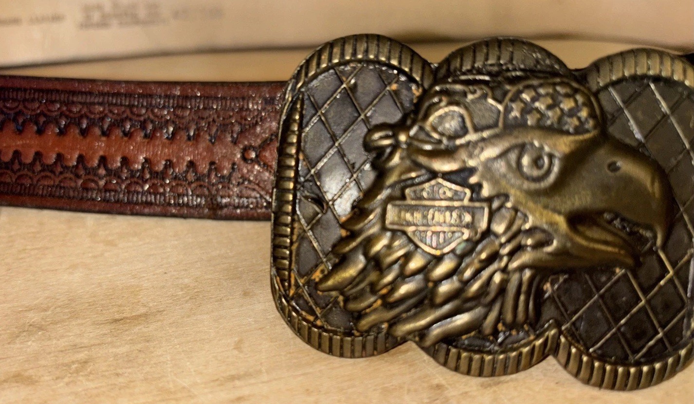 Harley Davidson USA Eagle Belt Buckle & A Size 42 Leather Belt. Length 48”