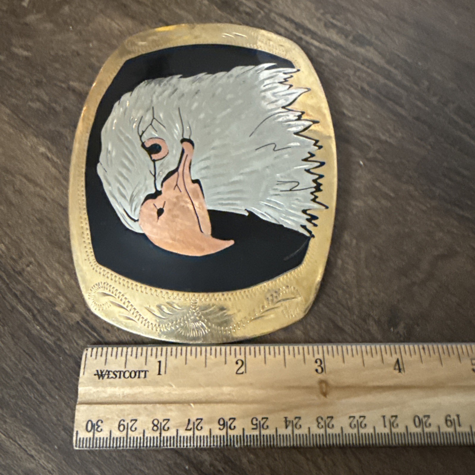 Vintage German Silver Belt Buckle Bald Eagle Head Gold Silver & Copper Tone