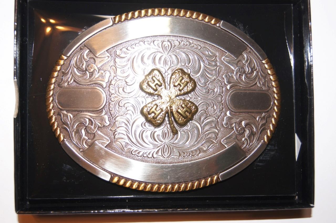 Crumrine Trophy Buckle Oval 4H Clover Ribbons Belt Buckle 38636