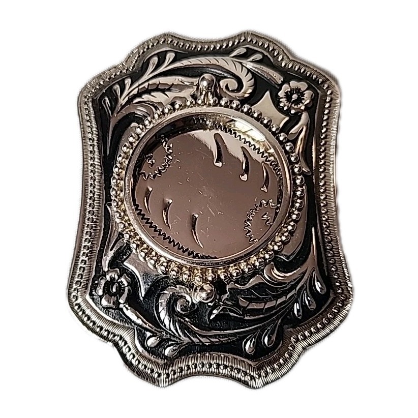 New Vintage Western Silver Engraved Belt Buckle Floral Scroll Cowboy Ornate NWOT