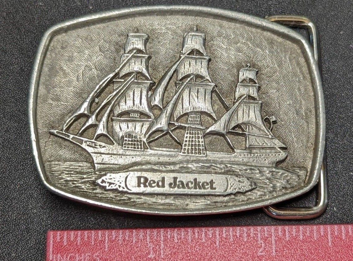 PEWTER RED JACKET SHIP BELT BUCKLE MADE BY BLAISDELL