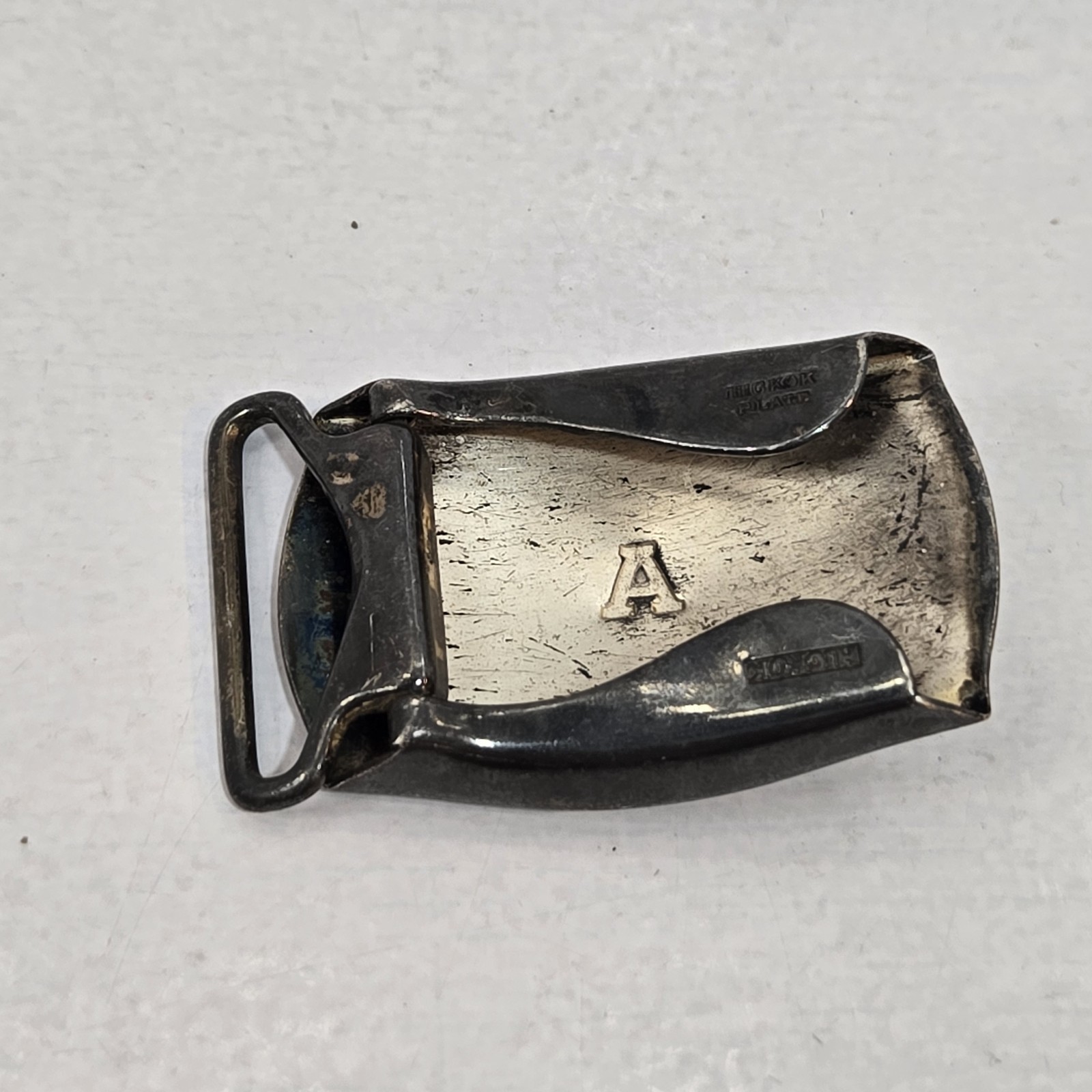 Vintage Hickok Silver Plat Belt Buckle Monogram “A” Hammered Finish Silver Front