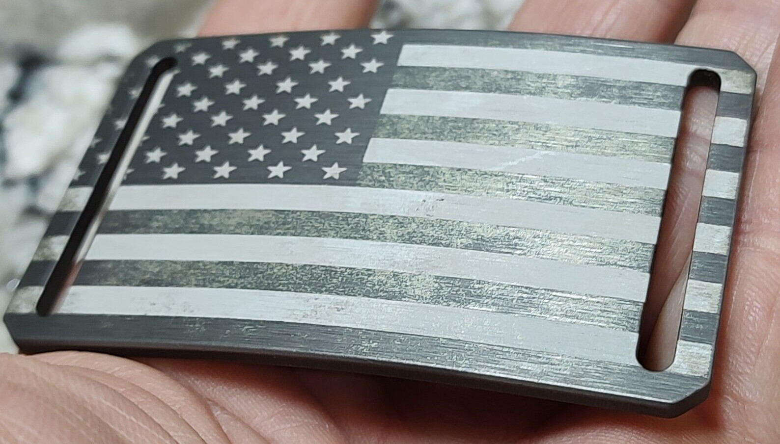 GRIP6 BELT BUCKLE – USA FLAG – GUNMETAL GRAY – 1.5 INCH WIDE – RUSTIC WORN