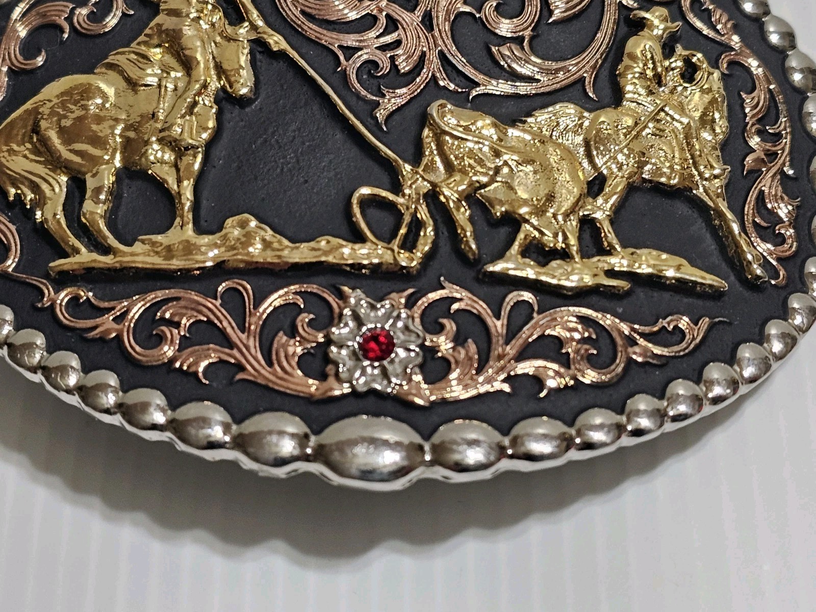 MONTANA SILVERSMITHS Tri Color Cowboy UP & Tri Color Horse & Ruby BUCKLES