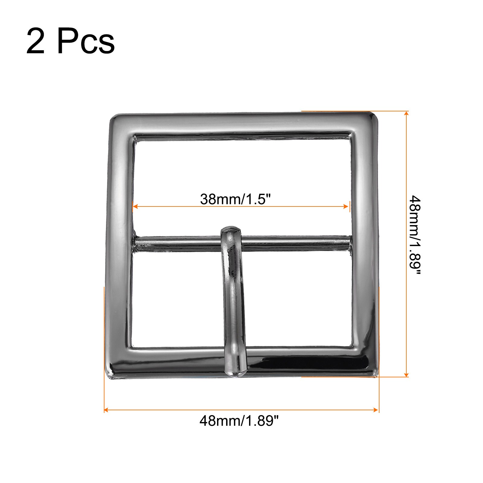 2Pcs 1.5&Prime; Single Prong Belt Buckle Square Center Bar Buckles for Belt,Black
