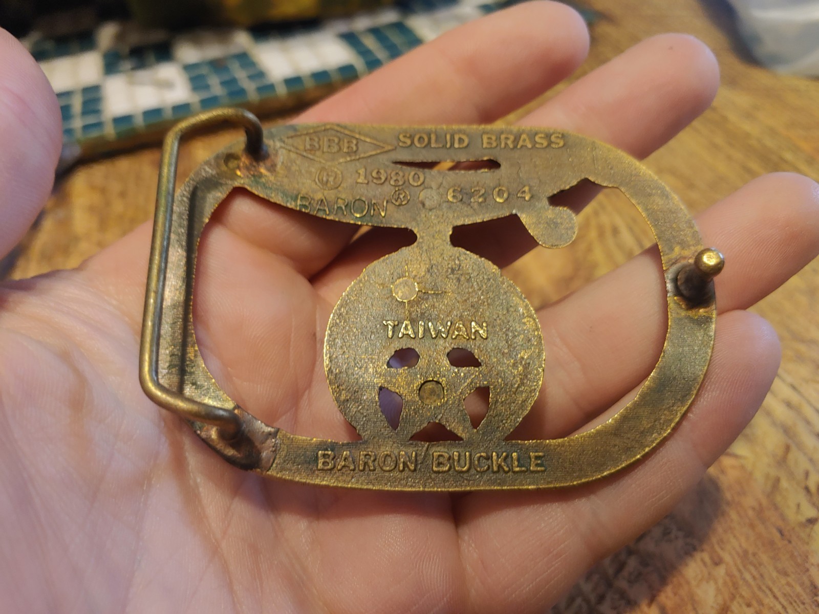 Vintage 1980 Shriners BBB Solid Brass Belt Buckle Baron