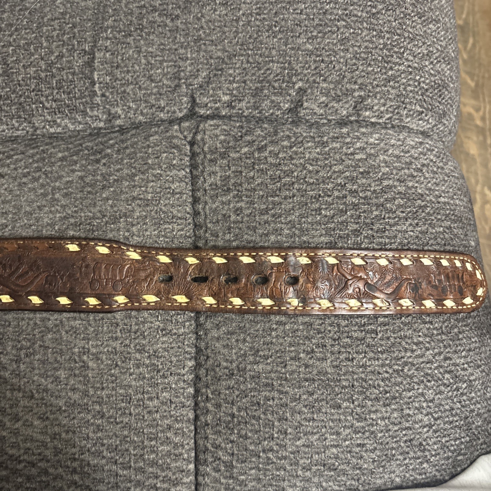 Black Agate Cabochon Buckle & 1979 Tex Tan Western Style Leather belt size 34