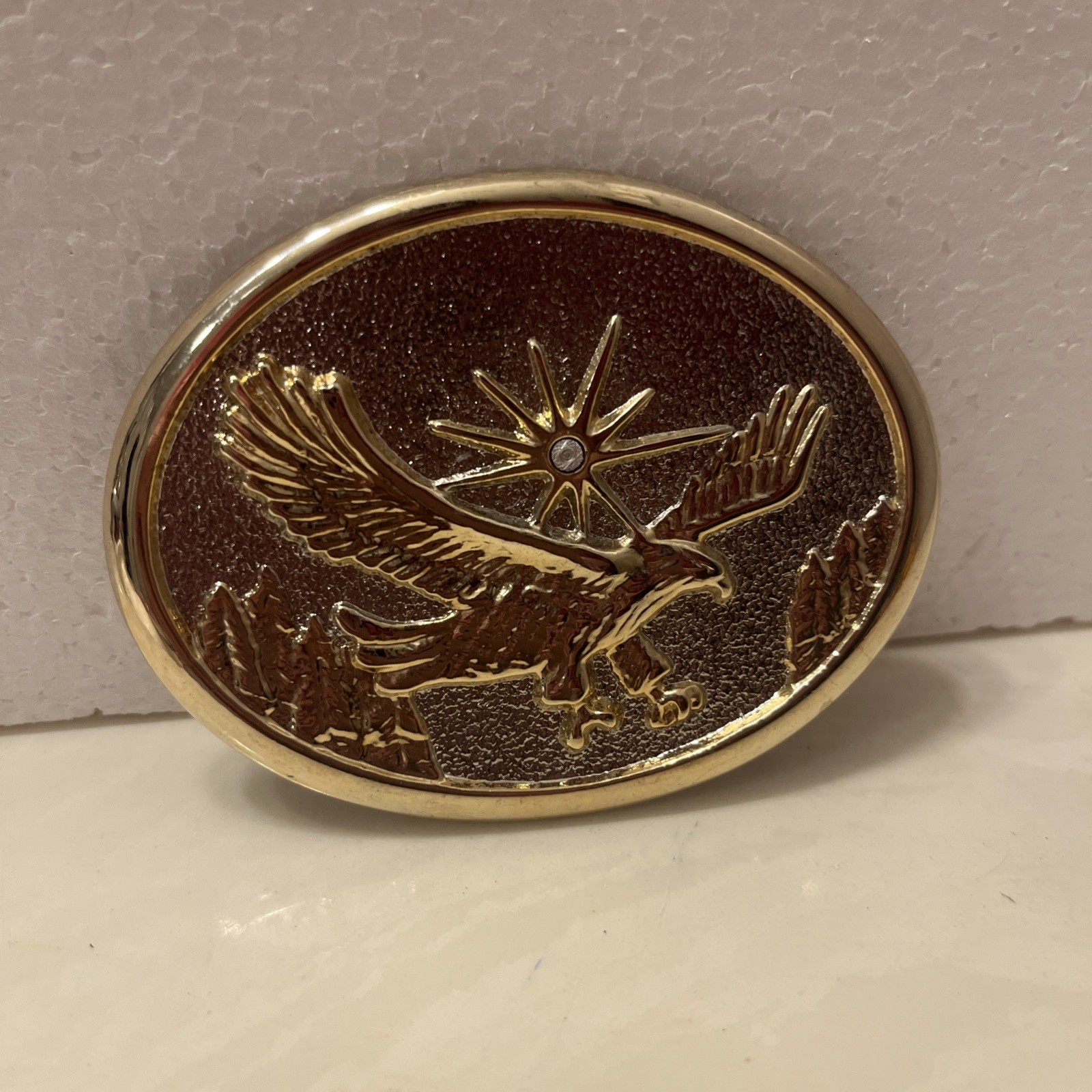 Eagle Belt Buckle 70s Gold Metal Western Bird WingsCowboy Hawk Oval