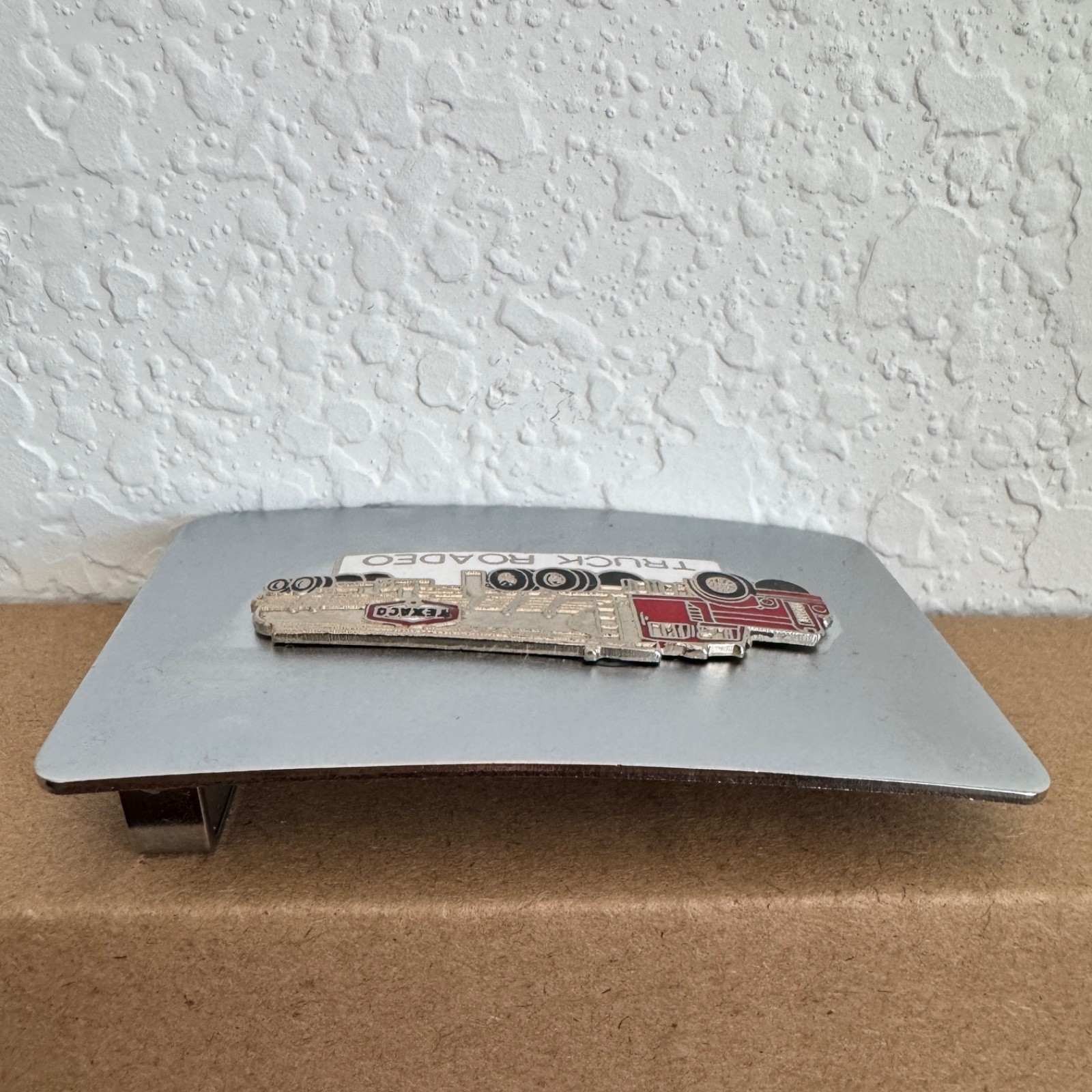 Vintage Texaco Truck Rodeo Silver Metal Belt Buckle